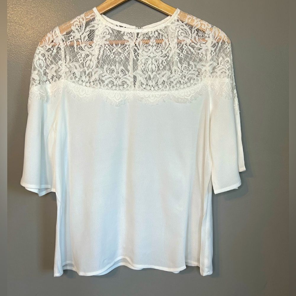Sugar + Lips white floral lace boho blouse size small coastal beach boho‎